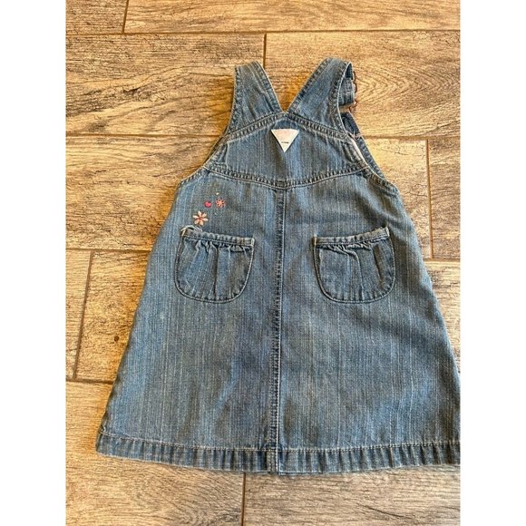 OshKosh B'Gosh Denim Dress 24 Months Overall Bibs bib‎ Vestbak embroidered heart - Picture 2 of 9